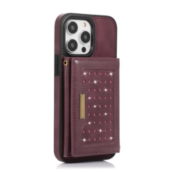 girls glitter leather wallet iPhone case Maroon