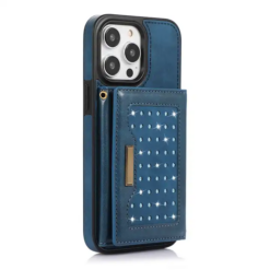 girls glitter leather wallet iPhone case Blue