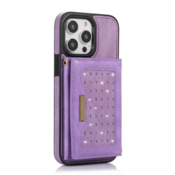 girls glitter leather wallet iPhone case Purple