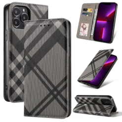 iPhone Case in a New Foldable Irresistibly Leather Stripe Black