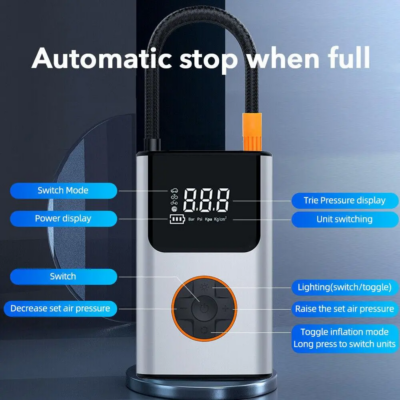 introducing our exclusive car tire inflator in a new multi function portable handheld wireless  a perfect blend of style and functionality for motorcycle bicycle football and car tire made with usb chargeable design this portable inflator boasts a 4000 mah 150 psi unique design that not only captivates the eye but also ensures durability main features multi purpose tire compressor pump 3 nozzle included minimalistic packaging small in size with a storage bag led flashlight automatic inflator with preset function preset pressure auto start auto stop 3 lighting mode automatic stop when full digital display equipped with 3 nozzle replacement for multiple usage minimalist packaging conveniently so you can either gift if to a family or friend the simplicity innovative design not only provides convenience and simple to use but also looks elegant in design experience ultimate design specifically made with car motorcycle bicycle and football in mind with removable cover easy to store and highly effective inflator system upgrade your car with car tire inflator in a new multi function portable that can help reduce number of regular visit to car garage to check tire pressure or top up tire pressure embrace style convenience and wonderful experience for more dm us on our social media for x click here you may also like our car tent for parking shade click here for more we deliver gcc available in bahrain saudi arabia uae qatar kuwait and oman kuwait all cities including salmiya ahmadi al jahra mahboula fintas in addition to other areas uae all cities including dubai abu dhabi sharjah ajman al ain ras al khaimah besides other areas ksa all cities including riyadh al khobar jeddah dammam taif abha al sharqiyah madina tabuk furthermore other areas bahrain all cities including manama hamad town muharraq aali riffa isa town aali sanad galali sitra budaiya jid ali moreover other areas qatar all cities including doha al rayyan al khor al wakrah dukhan mesaieed as well as other areas oman all cities including muscat nizwa sohar seeb sur and salalah