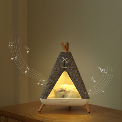 Compact tent speaker and night light combo, offering vibrant lighting and clear sound for an engaging, multi-sensory experience.