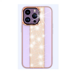Purple iPhone cover with a gold glitter accent in the middle, combining bold color and elegance for a stylish, sophisticated look.