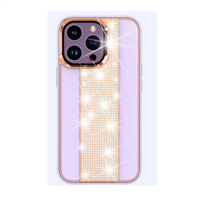 Purple iPhone cover with a gold glitter accent in the middle, combining bold color and elegance for a stylish, sophisticated look.