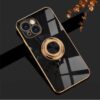 Black iPhone cover with a built-in ring holder, offering sleek protection and added functionality with a secure grip.