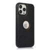 Black leather iPhone cover with a sleek design, offering stylish protection and a premium, durable finish for your device.