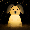 Soft, white sitting bunny night light made of squishy silicone, emitting a warm and gentle glow.
