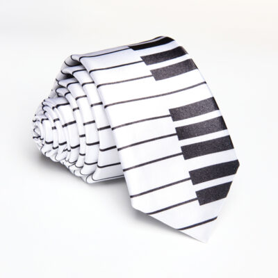 Piano Necktie with a piano keys and musical instrument design, offering a stylish and artistic accessory for music lovers.
