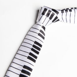 Necktie featuring a piano and musical instrument design, perfect for music lovers seeking a creative and stylish accessory.