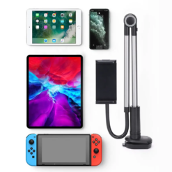 Flexible, adjustable long-arm phone holder for hands-free use in bed, providing the perfect angle for viewing or video calls.