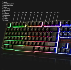 Gaming keyboard and mouse with RGB lights, designed for a visually stunning and immersive gaming experience with customizable settings.