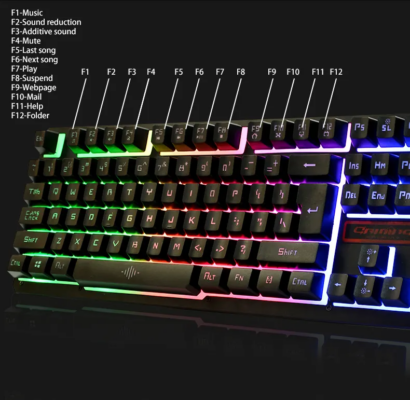 Gaming keyboard and mouse with RGB lights, designed for a visually stunning and immersive gaming experience with customizable settings.