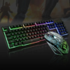 Gaming keyboard and mouse with vibrant RGB lights, designed for an immersive and dynamic gaming experience.