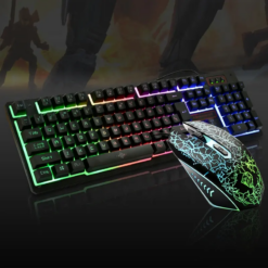Gaming keyboard and mouse with vibrant RGB lights, designed for an immersive and dynamic gaming experience.
