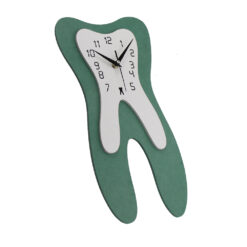 Tooth Wood Green Dentist wall clock, a fun and unique timepiece that adds a cheerful touch to dental offices or themed spaces.
