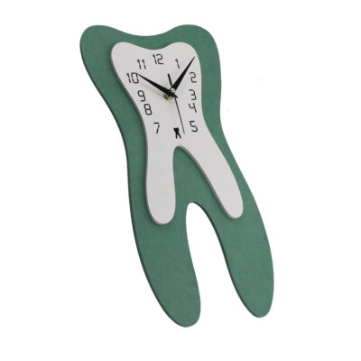 Tooth Wood Green Dentist wall clock, a fun and unique timepiece that adds a cheerful touch to dental offices or themed spaces.