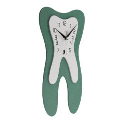 Tooth Wood Green Dentist wall clock, a whimsical and vibrant timepiece, ideal for adding character to dental offices or playful spaces.