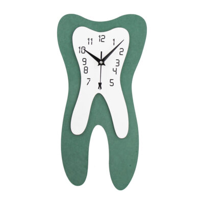Tooth Wood Green Dentist wall clock, a fun and quirky timepiece that adds a playful touch to any dental office or space.