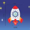 Kids Space Wall Clock, a fun and colorful timepiece featuring a rocket design, perfect for adding excitement to a child's room.