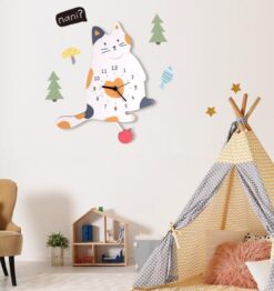 Kids Cat Wall Clock, a charming and colorful timepiece featuring a cute cat design, perfect for adding personality to a child's room.
