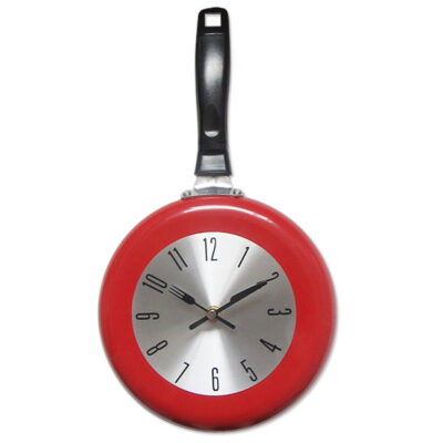 Kitchen Frying Pan Wall Clock Red Small, a compact and stylish pan, perfect for cooking small meals with even heat distribution.