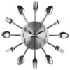 Kitchen Wall Clock Utensils Silver, featuring a sleek design on a white background, perfect for adding style and function to your kitchen.