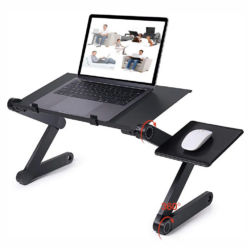 Portable foldable adjustable laptop desk with cooling fan and mouse stand, perfect for comfortable and efficient work or study anywhere.