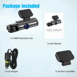 HD dash cam with front and rear cameras, offering full video coverage and clear recordings for added driving security.