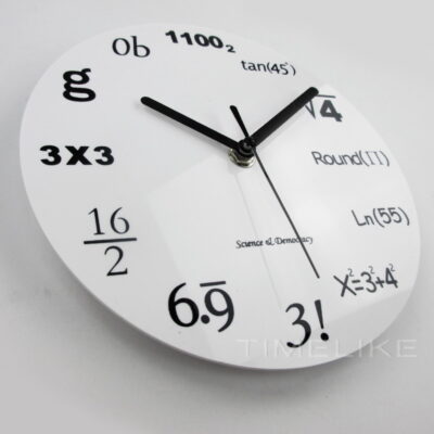 Mathematics Wall Clock, a sleek and functional timepiece featuring math symbols, ideal for classrooms or study spaces.