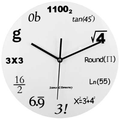 Mathematics Wall Clock, a sleek and functional timepiece featuring math symbols, ideal for classrooms or study spaces.