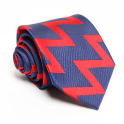 Red crisscross necktie with dynamic electricity-inspired design, featuring sharp, angular shapes for a bold and energetic look.